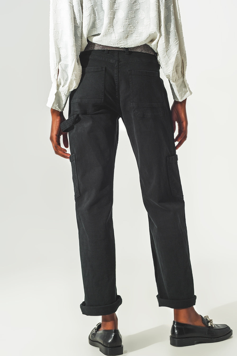 Pantalón Cargo Recto en Negro Q2