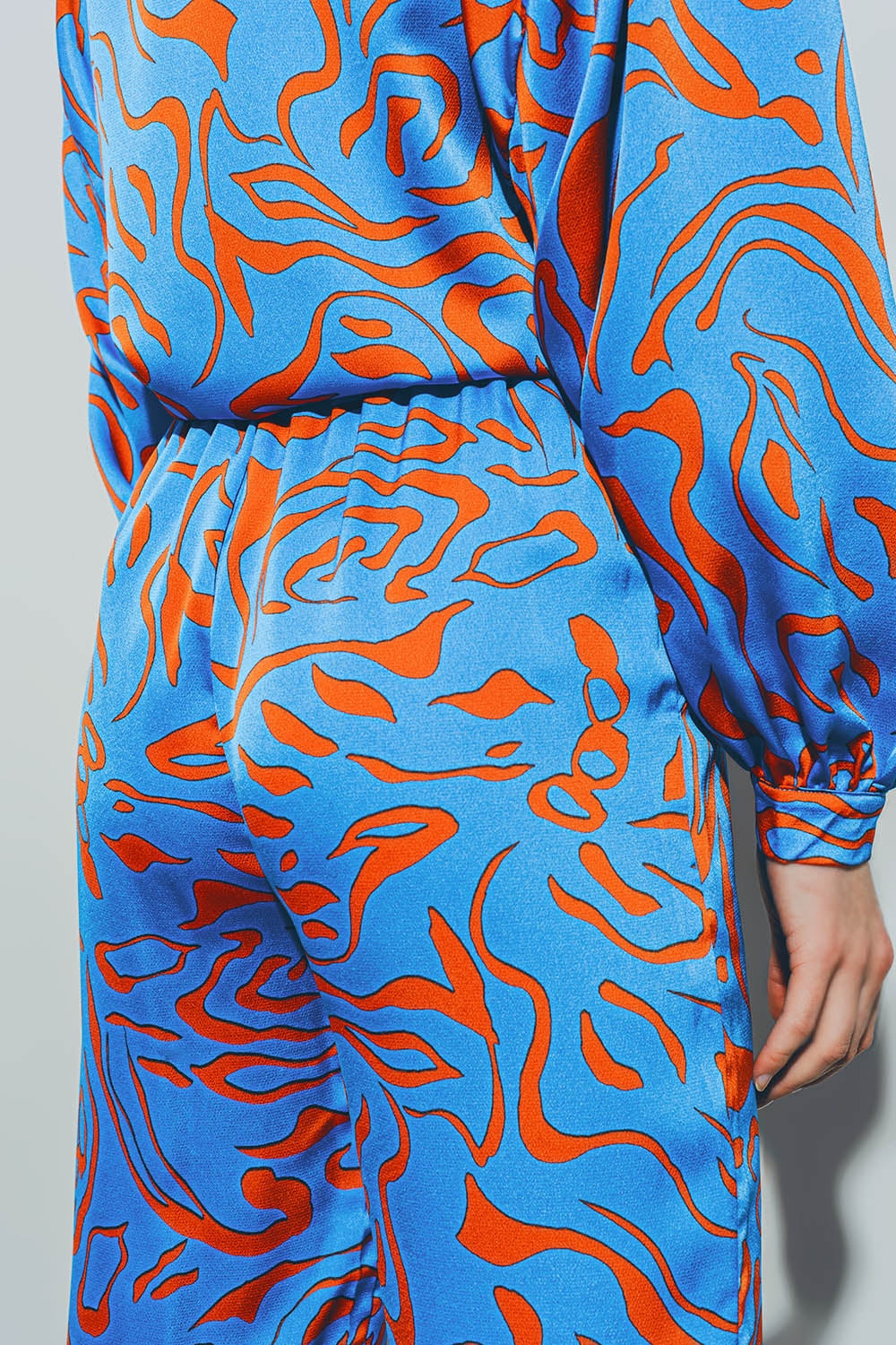 Pantalón de Raso con Cintura Elástica en Azul Q2