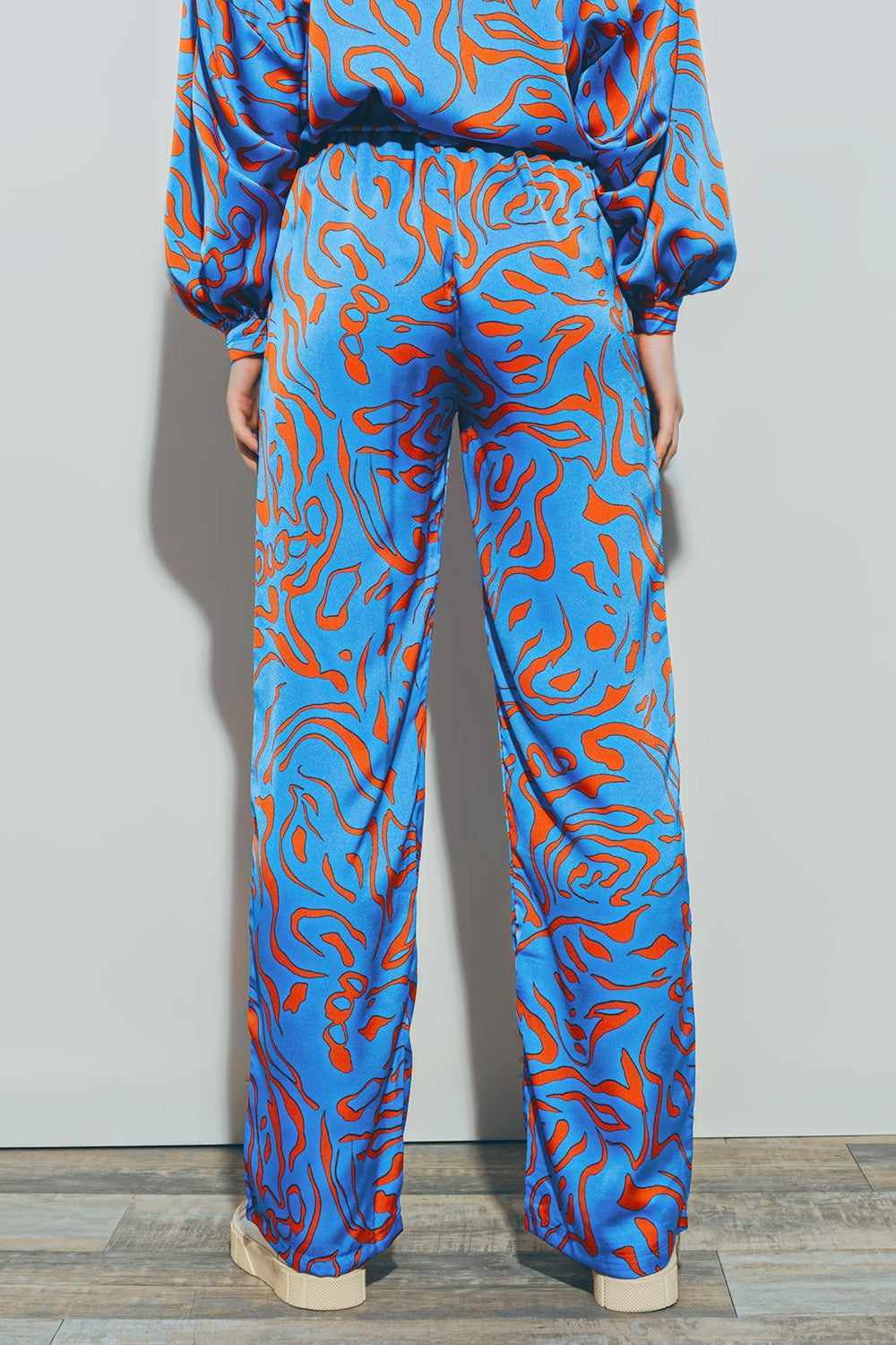 Pantalón de Raso con Cintura Elástica en Azul Q2