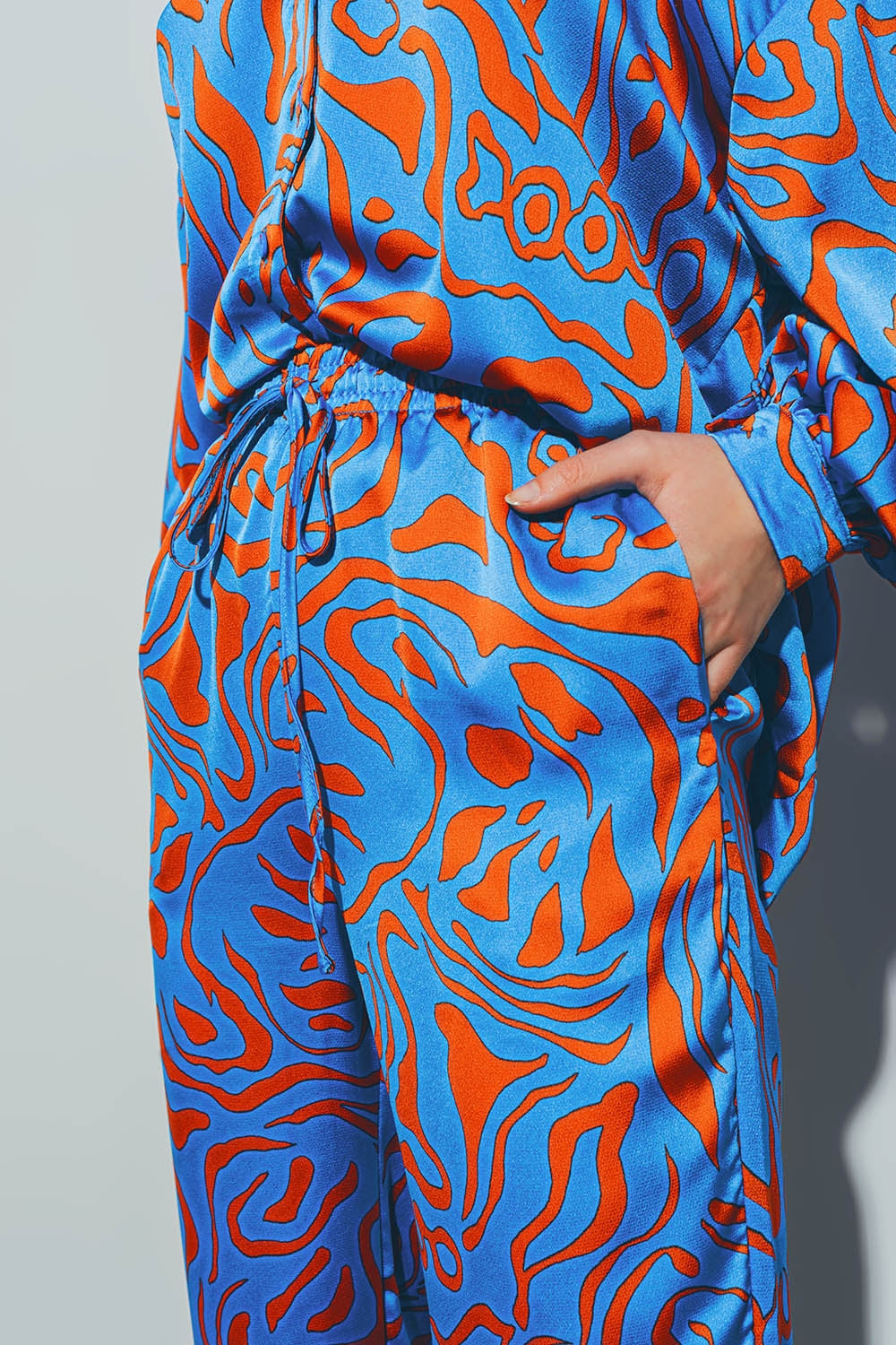 Pantalón de Raso con Cintura Elástica en Azul Q2