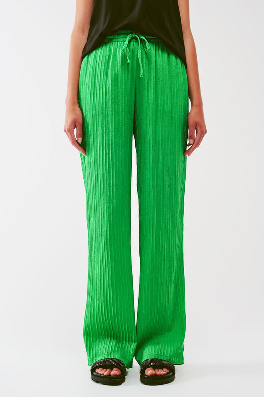 Q2 Pantalón de rayas holgado en verde