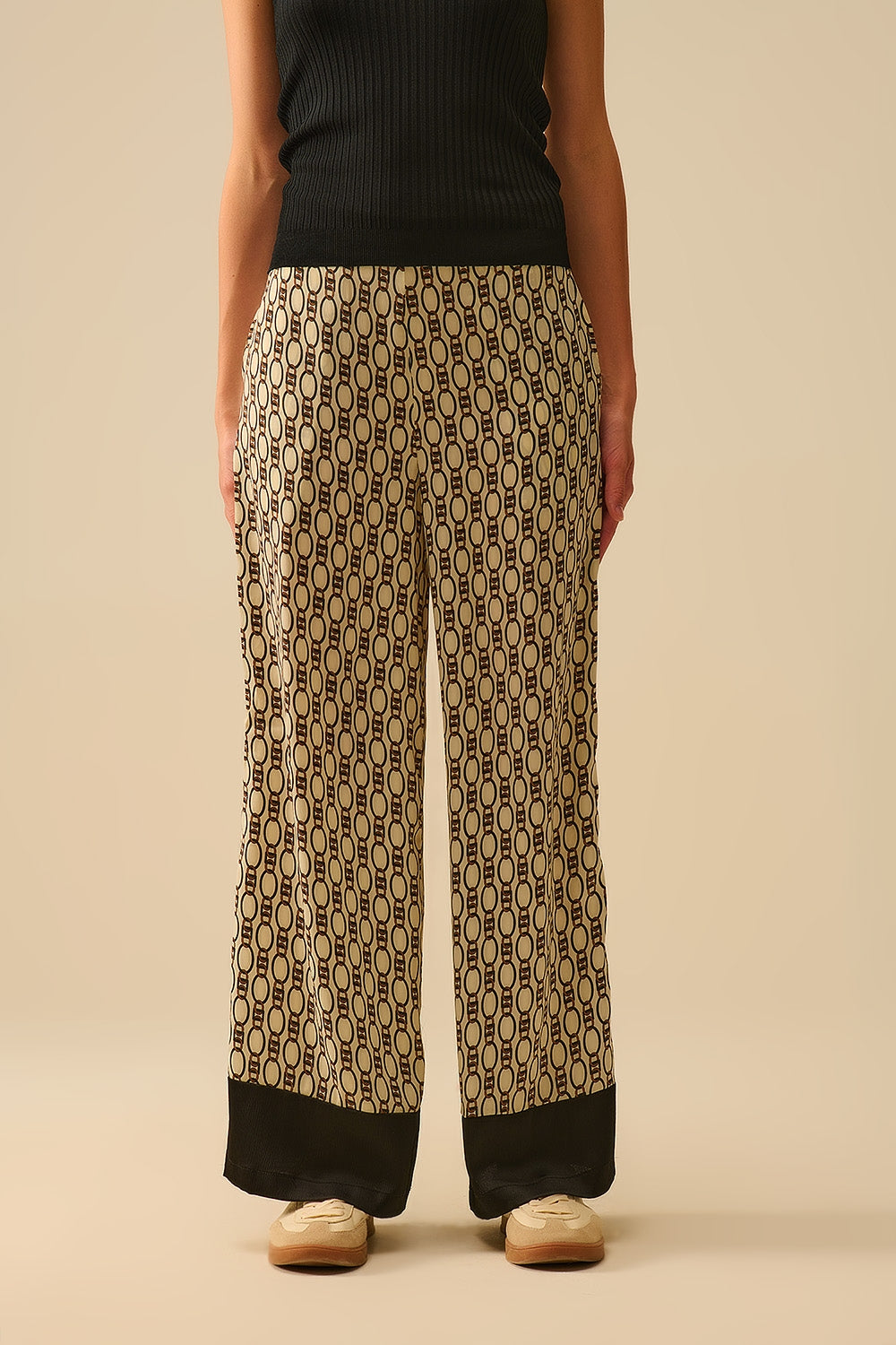 Q2 Pantalón estampado de pata ancha con motivo de cadenas
