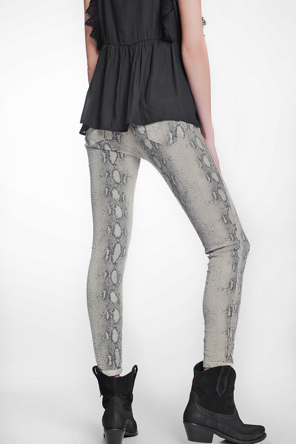 Pantalon estampado serpiente reversible en beige Q2