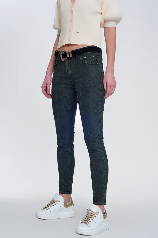 Q2 Pantalon estampado serpiente reversible en caqui