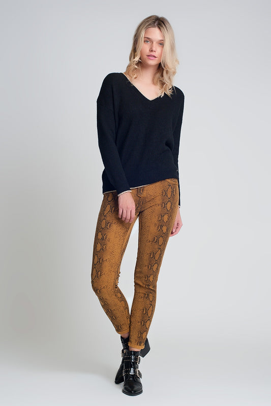 Q2 Pantalon estampado serpiente reversible en Mustard