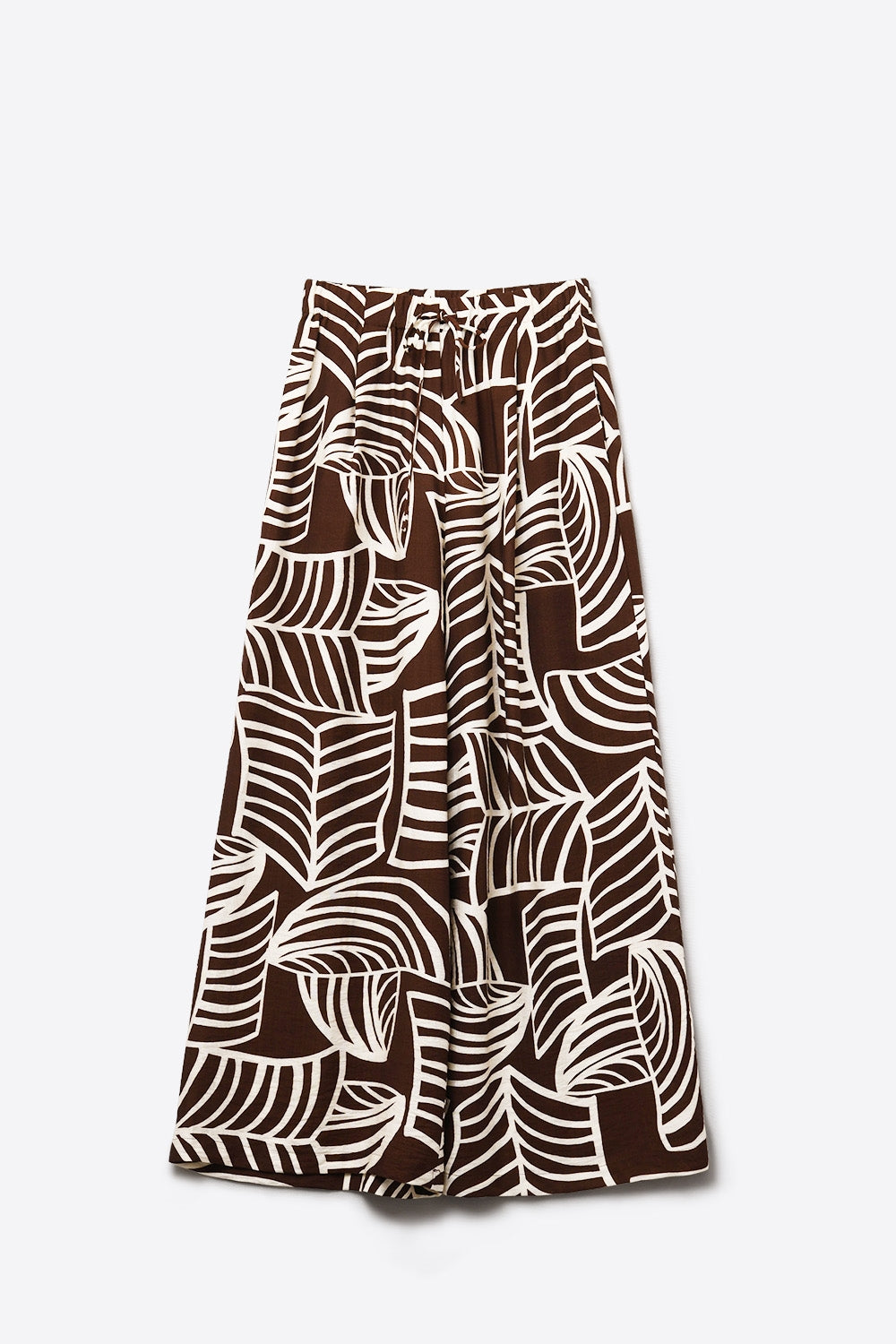 Pantalón marrón de pernera ancha con estampado de hojas blancas Q2