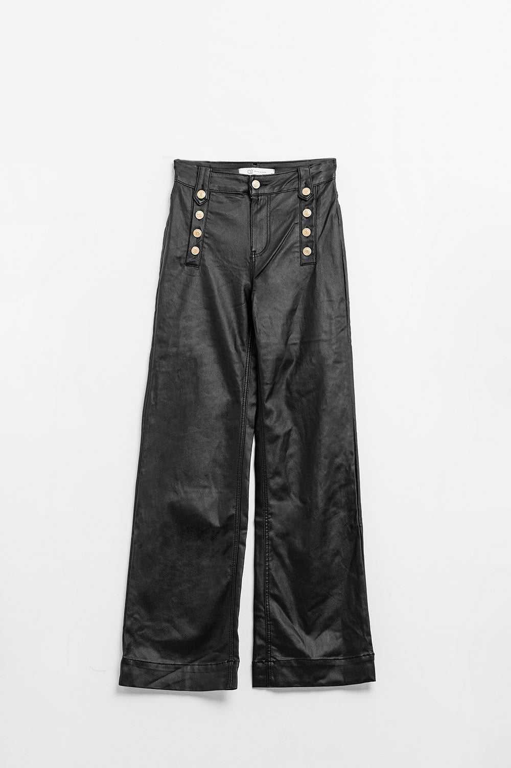Pantalón negro de piel sintética con botones Q2