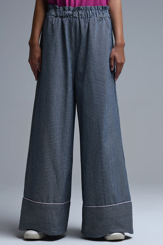 Q2 Pantalón palazzo extra ancho a rayas