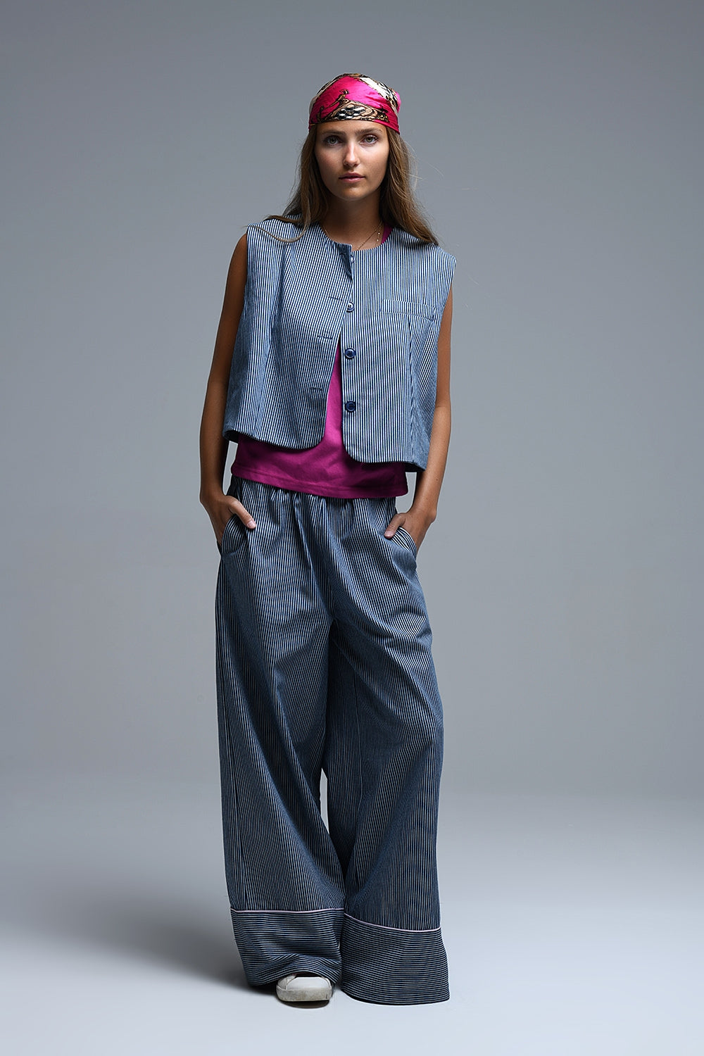 Pantalón palazzo extra ancho a rayas Q2