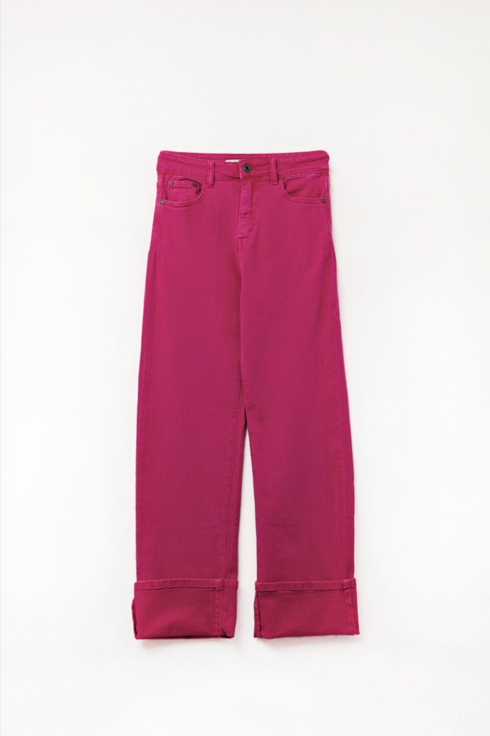 Pantalón recto con bajo recortado en magenta Q2