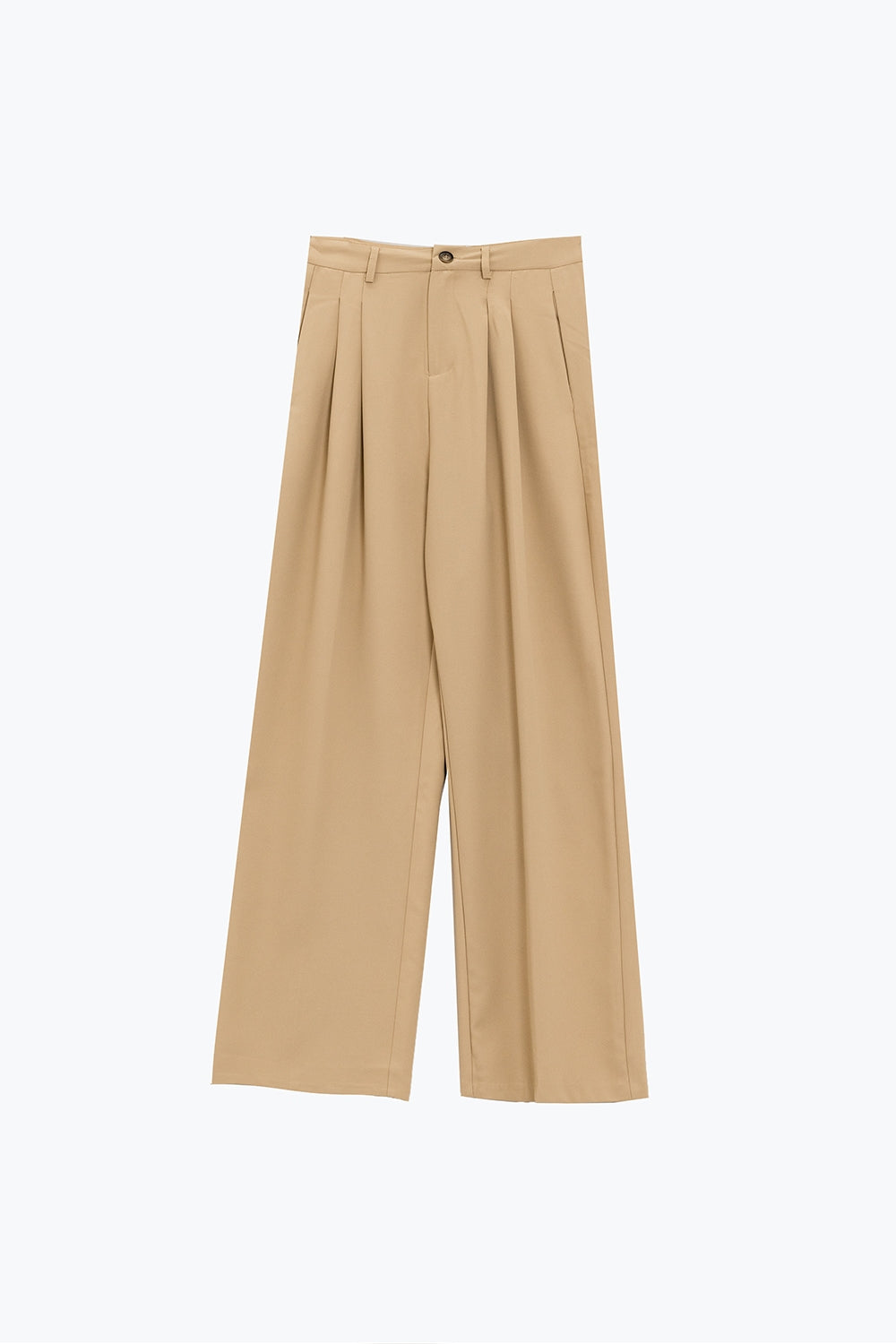 Pantalón recto con bolsillos laterales y pinzas en Beige Q2