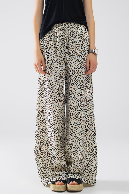 Q2 Pantalón recto con cintura elástica y estampado de leopardo