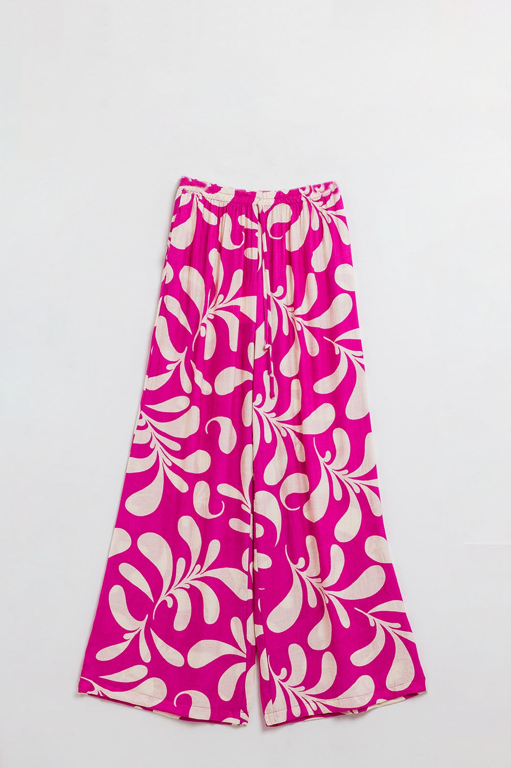 Pantalón recto con cintura elástica y estampado floral fucsia Q2