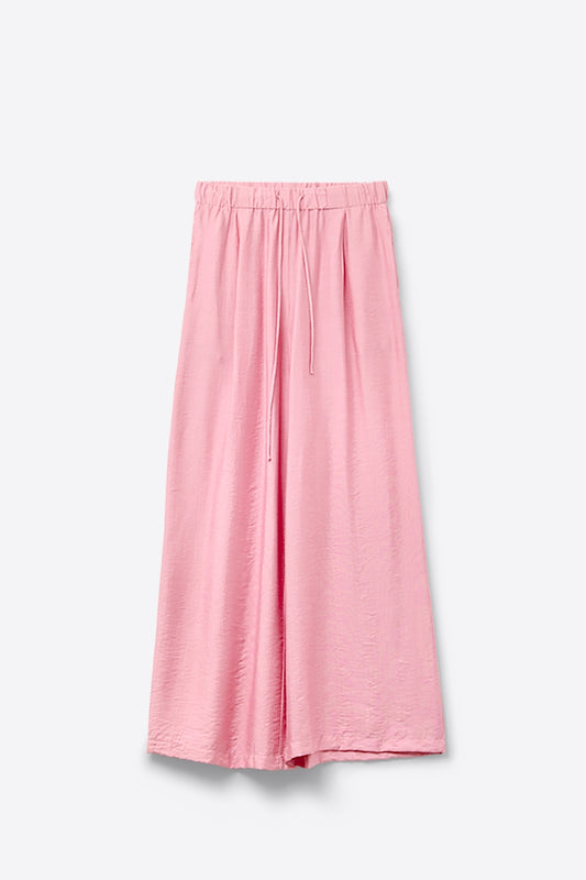 Q2 Pantalón rosa de pernera ancha en tejido de viscosa ligera