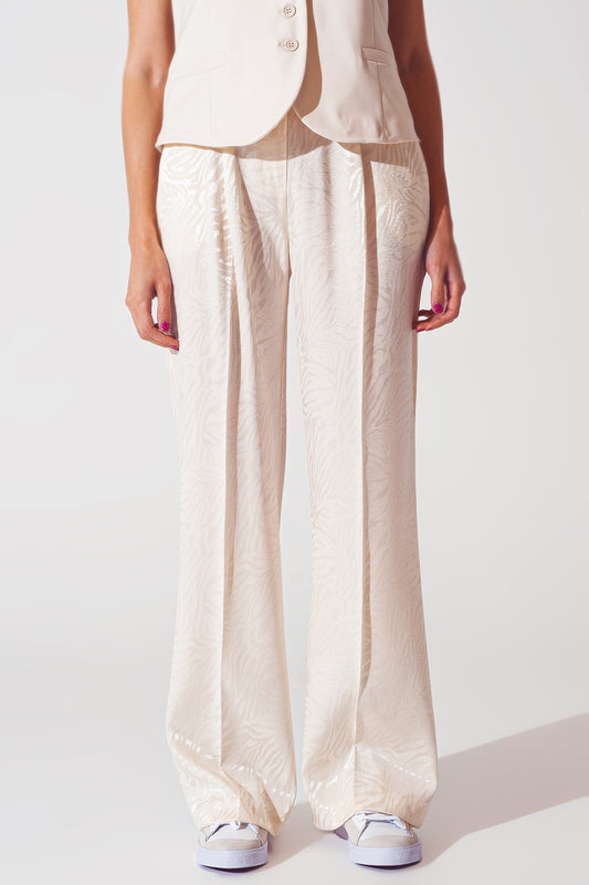Q2 Pantalón suelto con estampado de cebra en blanco