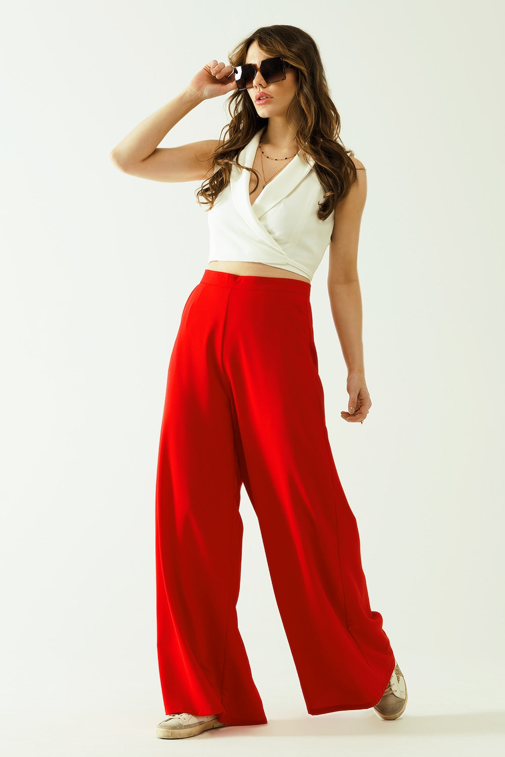Pantalones acampanados amplios básicos rojos Q2