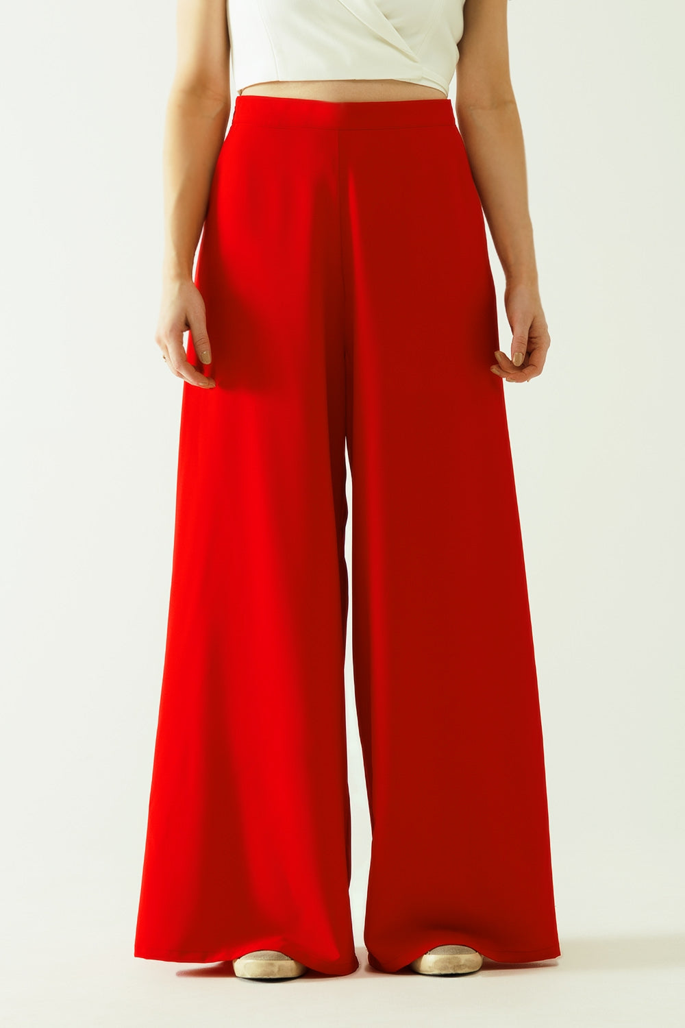 Q2 Pantalones acampanados amplios básicos rojos