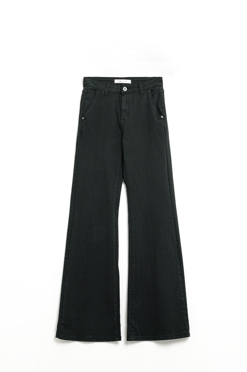 Q2 Pantalones Acampanados Negros Cómodos y Elásticos