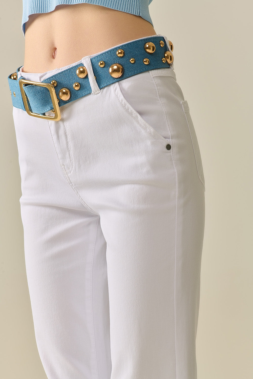 Pantalones Blancos Acampanados Cómodos y Elásticos Q2