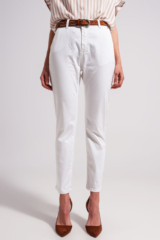 Q2 Pantalones blancos de mezcla de algodón