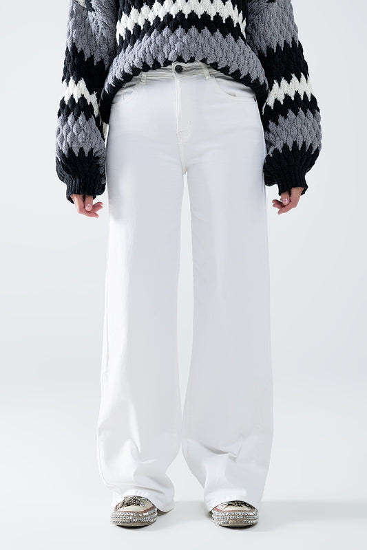 Q2 Pantalones blancos de pierna ancha y tiro alto
