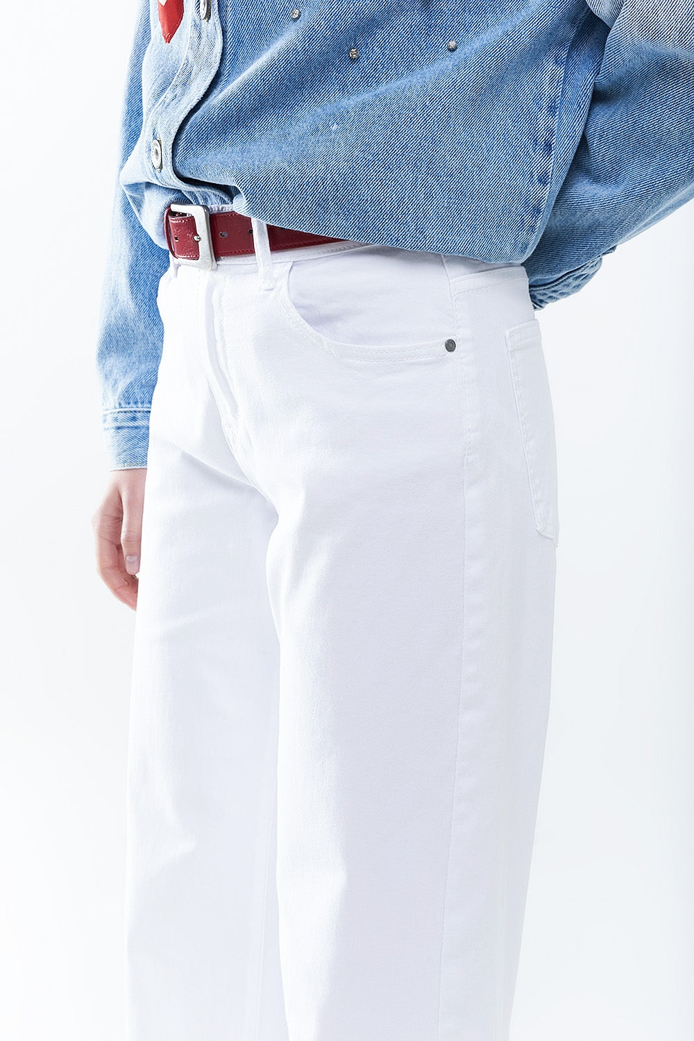 Pantalones Blancos Rectos de Pierna Ancha Q2