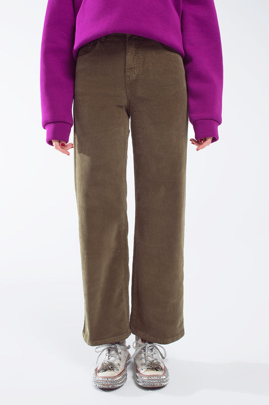 Q2 Pantalones capri caqui de pana