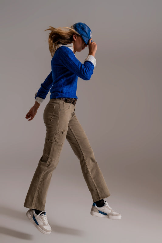 Q2 Pantalones cargo de pierna recta en marrón beige