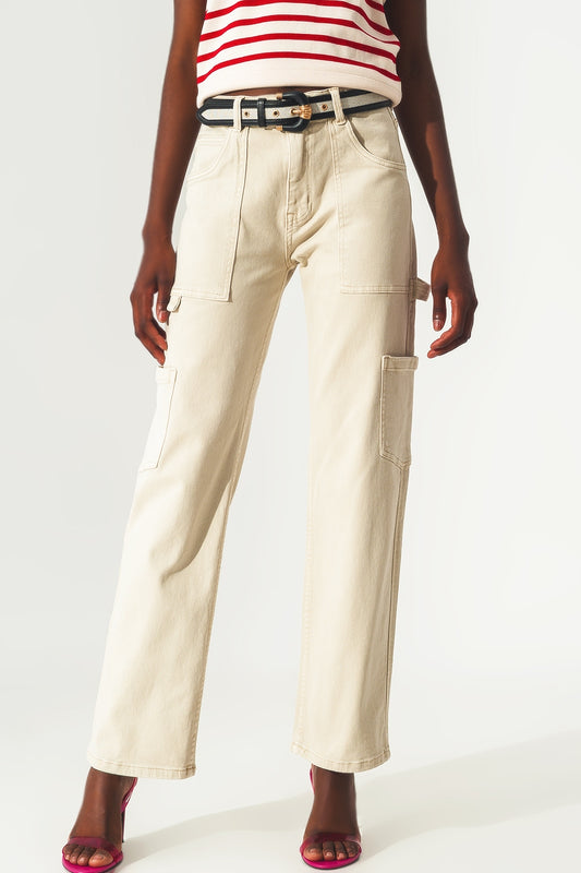 Q2 Pantalones cargo en beige