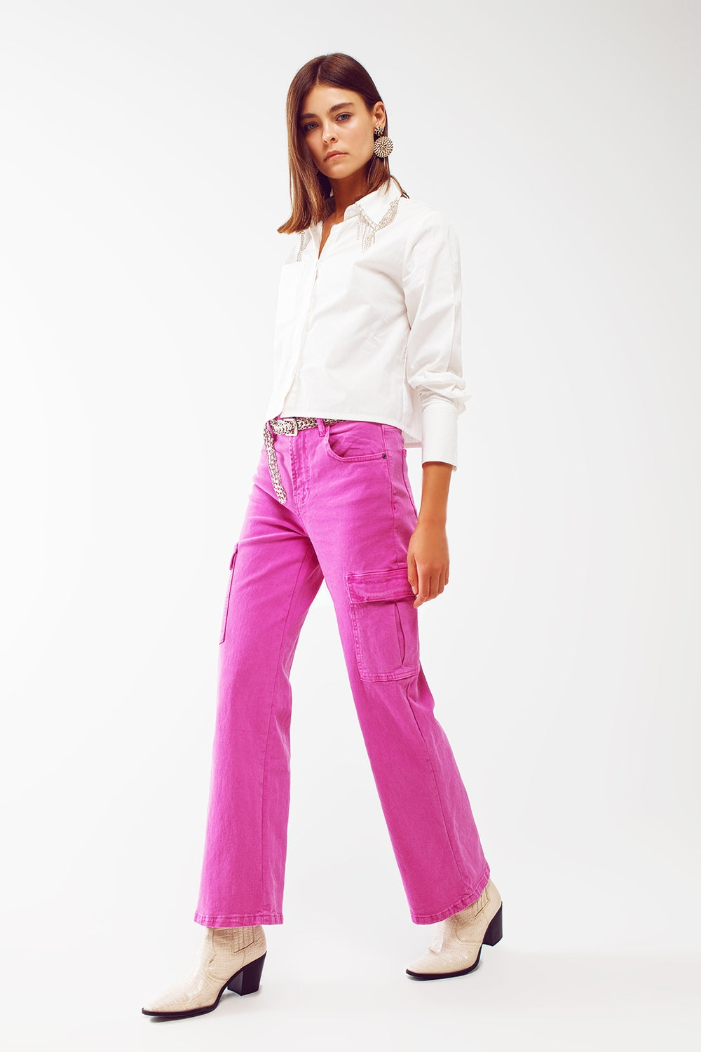 Pantalones cargo rectos en fucsia Q2