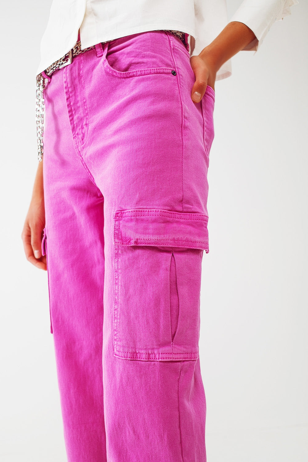 Pantalones cargo rectos en fucsia Q2