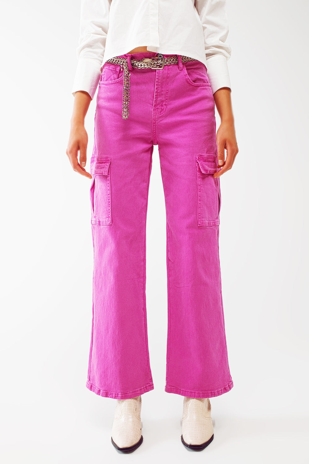 Pantalones cargo rectos en fucsia Q2