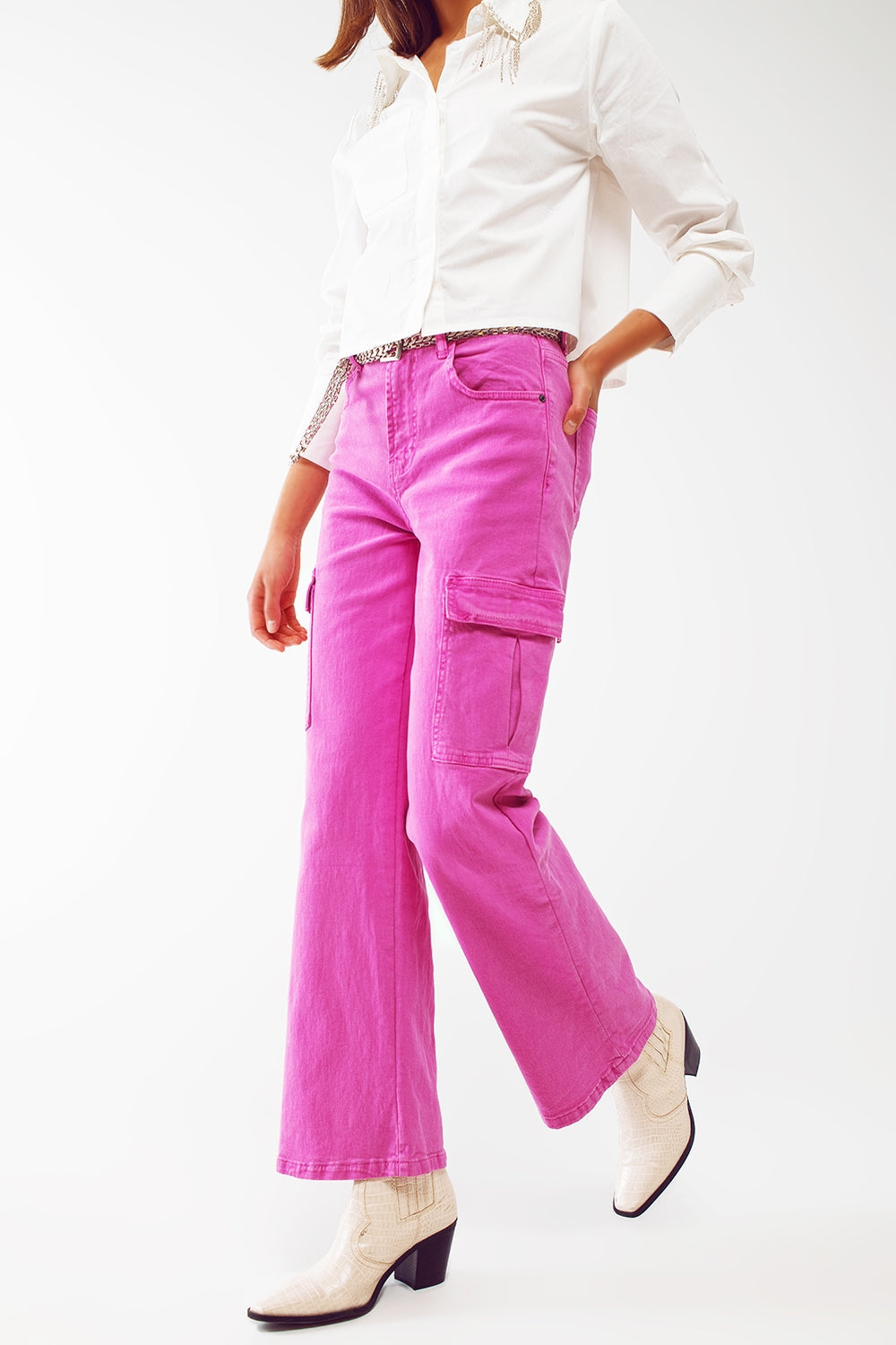 Pantalones cargo rectos en fucsia Q2