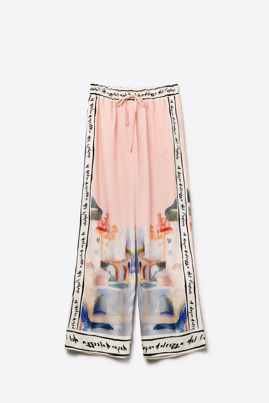 Q2 Pantalones con estampado de acuarela rosa veraniego