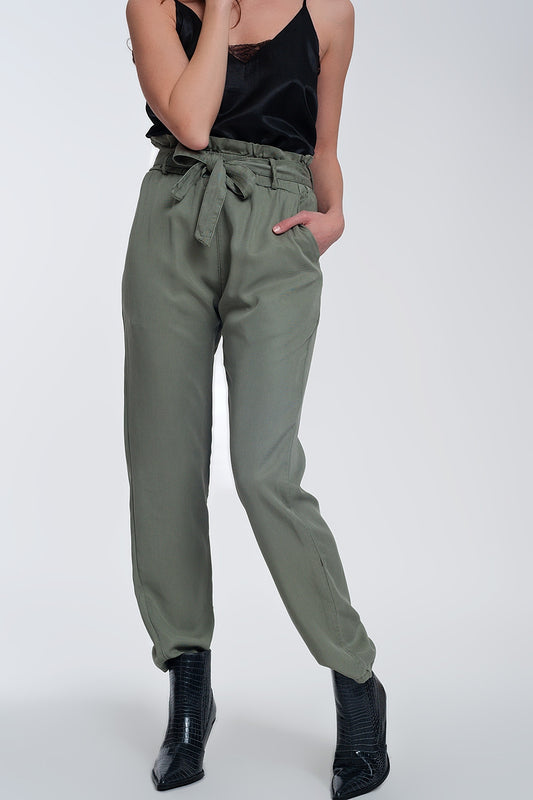 Q2 Pantalones con lazada en la cintura en verde