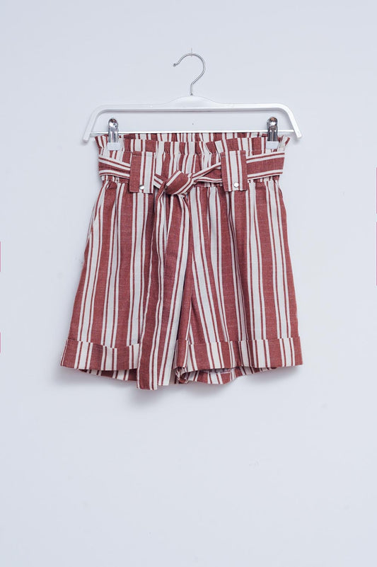 Q2 Pantalones cortos con cintura paperbag naranja
