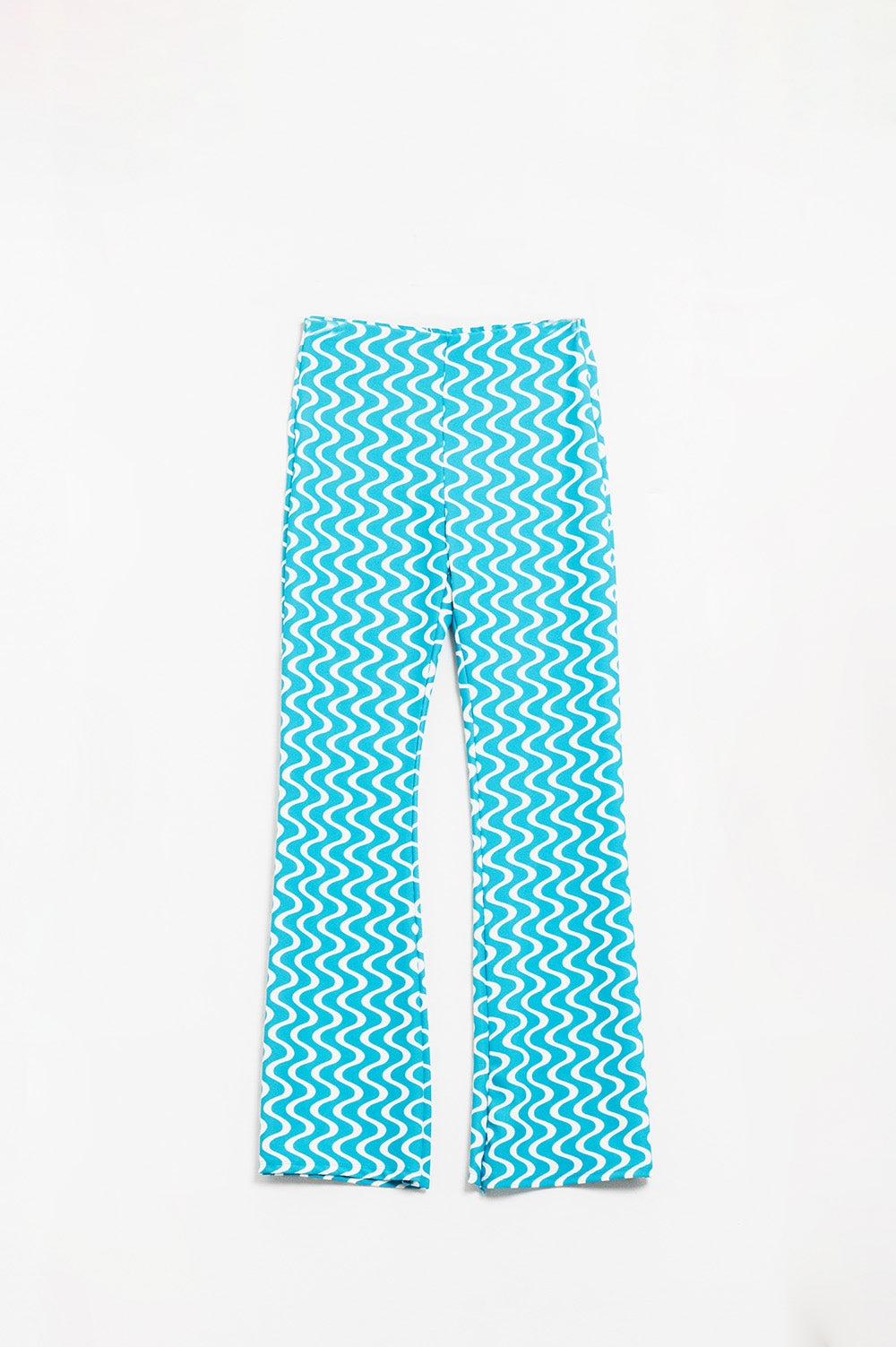 Q2 Pantalones de campana azules con estampado estilo años 70 de tiro alto