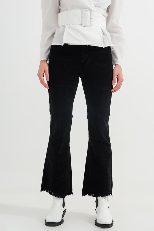 Q2 Pantalones de campana negros de pana elástica