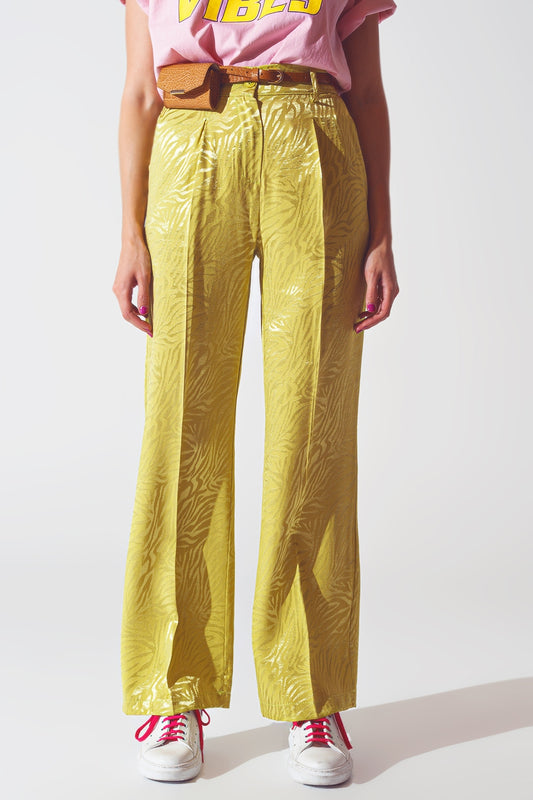 Q2 Pantalones de estampado de cebra de corte holgado en verde