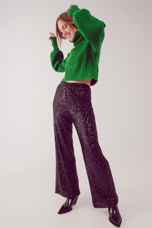Q2 Pantalones de lentejuelas en negro