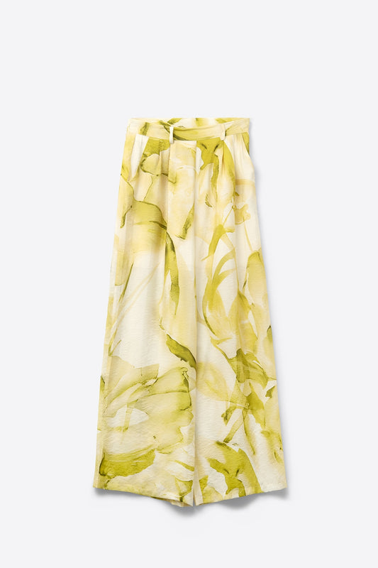 Q2 Pantalones de pata ancha con estampado de acuarela amarilla