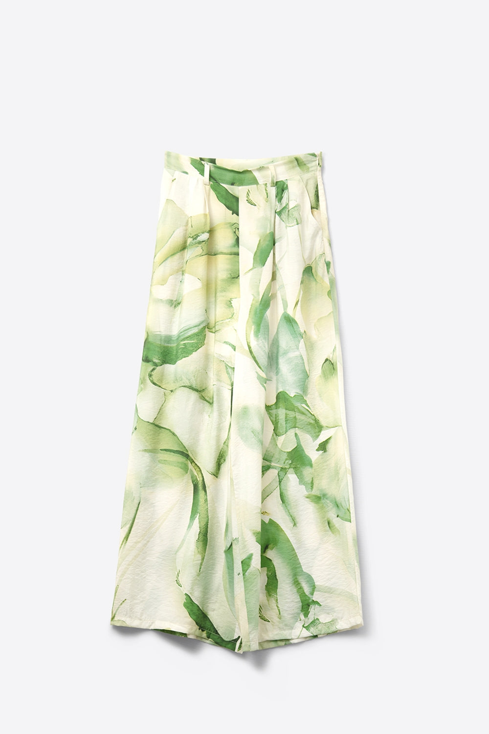 Pantalones de pata ancha con estampado de acuarela verde Q2