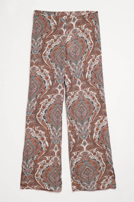 Q2 Pantalones de pernera ancha y estampado de cachemir en beige