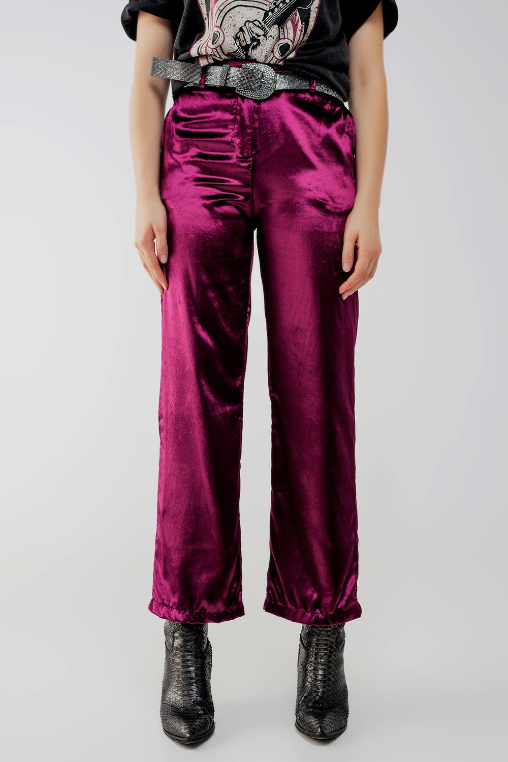Pantalones de pernera recta en terciopelo morado Q2