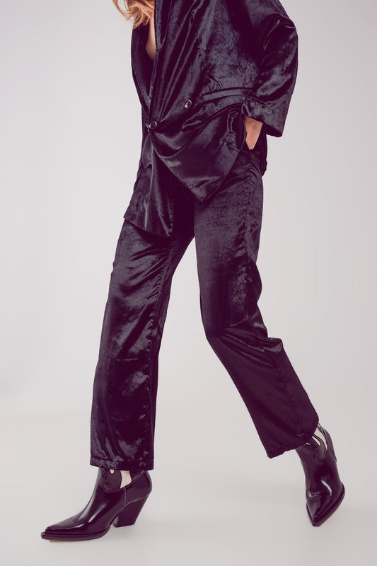 Q2 Pantalones de pernera recta en terciopelo negro