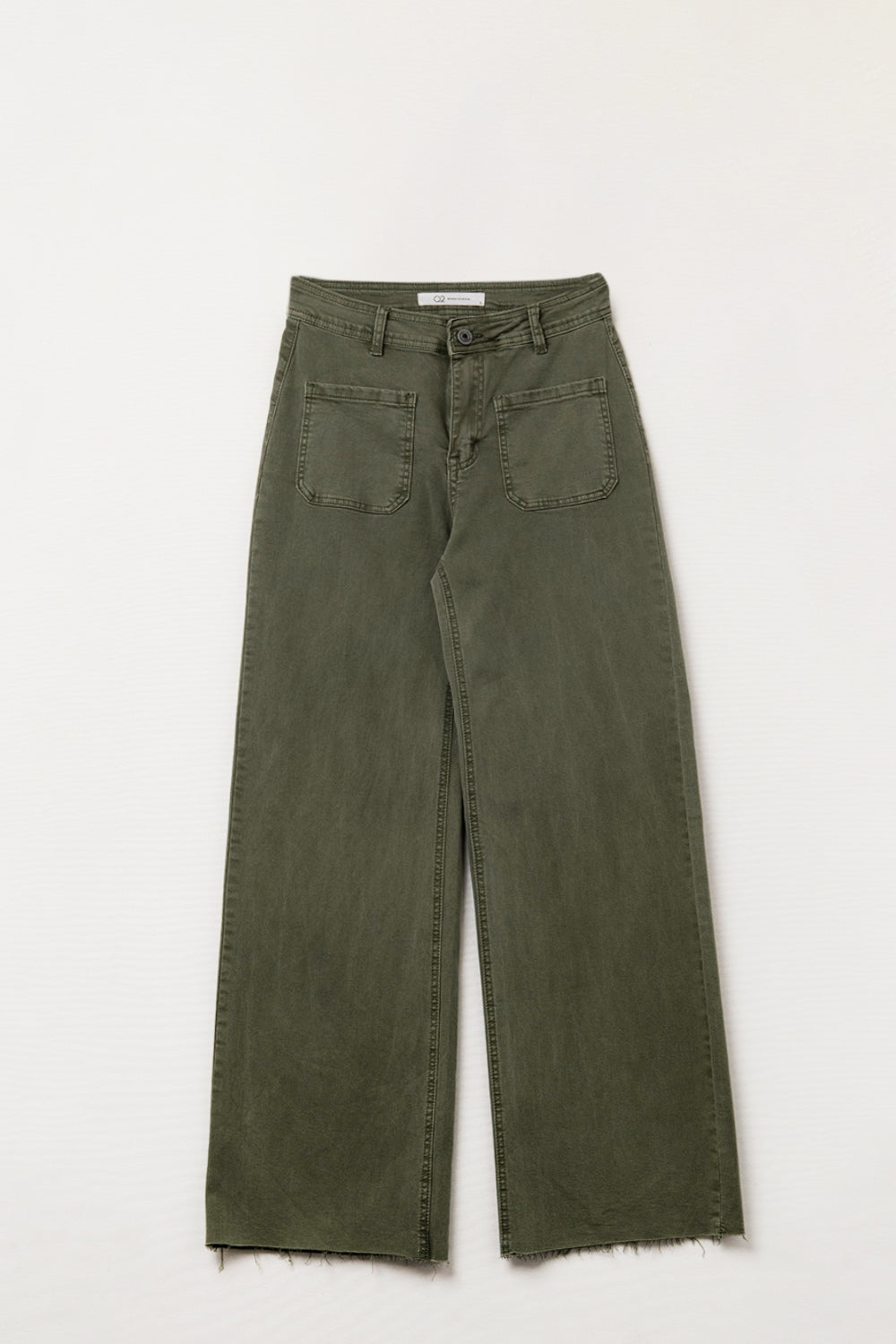 pantalones de pierna ancha con bolsillos delanteros en color caqui Q2