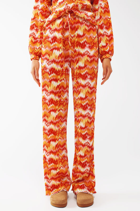 Q2 Pantalones de pierna recta con textura y estampado abstracto