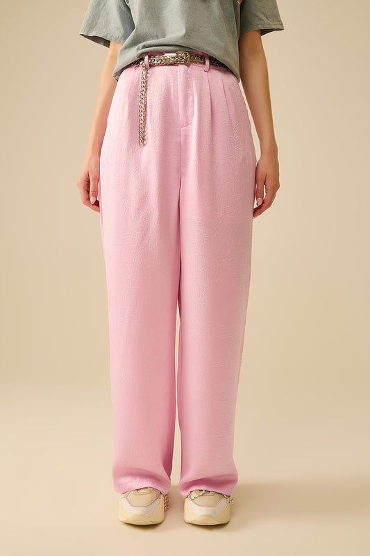 Q2 Pantalones de raso a medida con pernera ancha en rosa