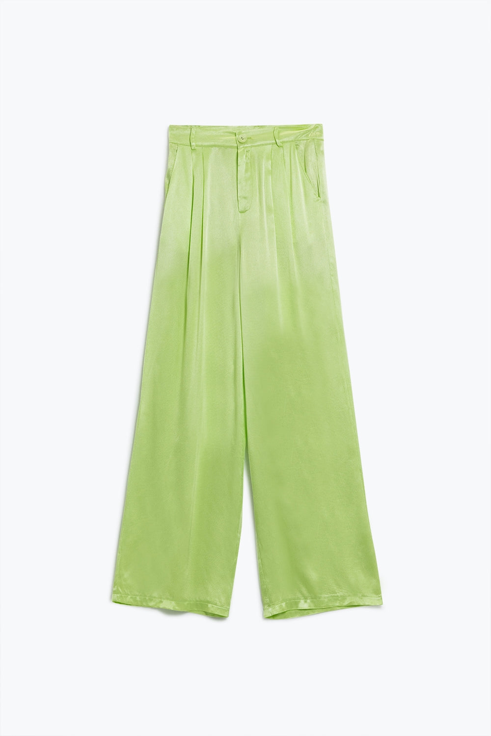 Q2 Pantalones de raso acampanados lima con bolsillos