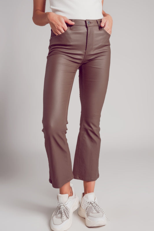 Q2 Pantalones elásticos de piel sintética en beige